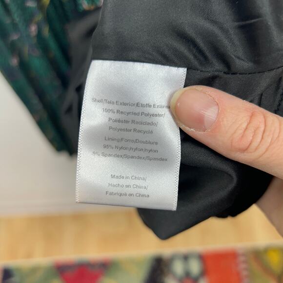 Modcloth Green Purple Flower Floral V-Neck Short Sleeve Tie Pleated Dress 4 - Picture 9 of 9